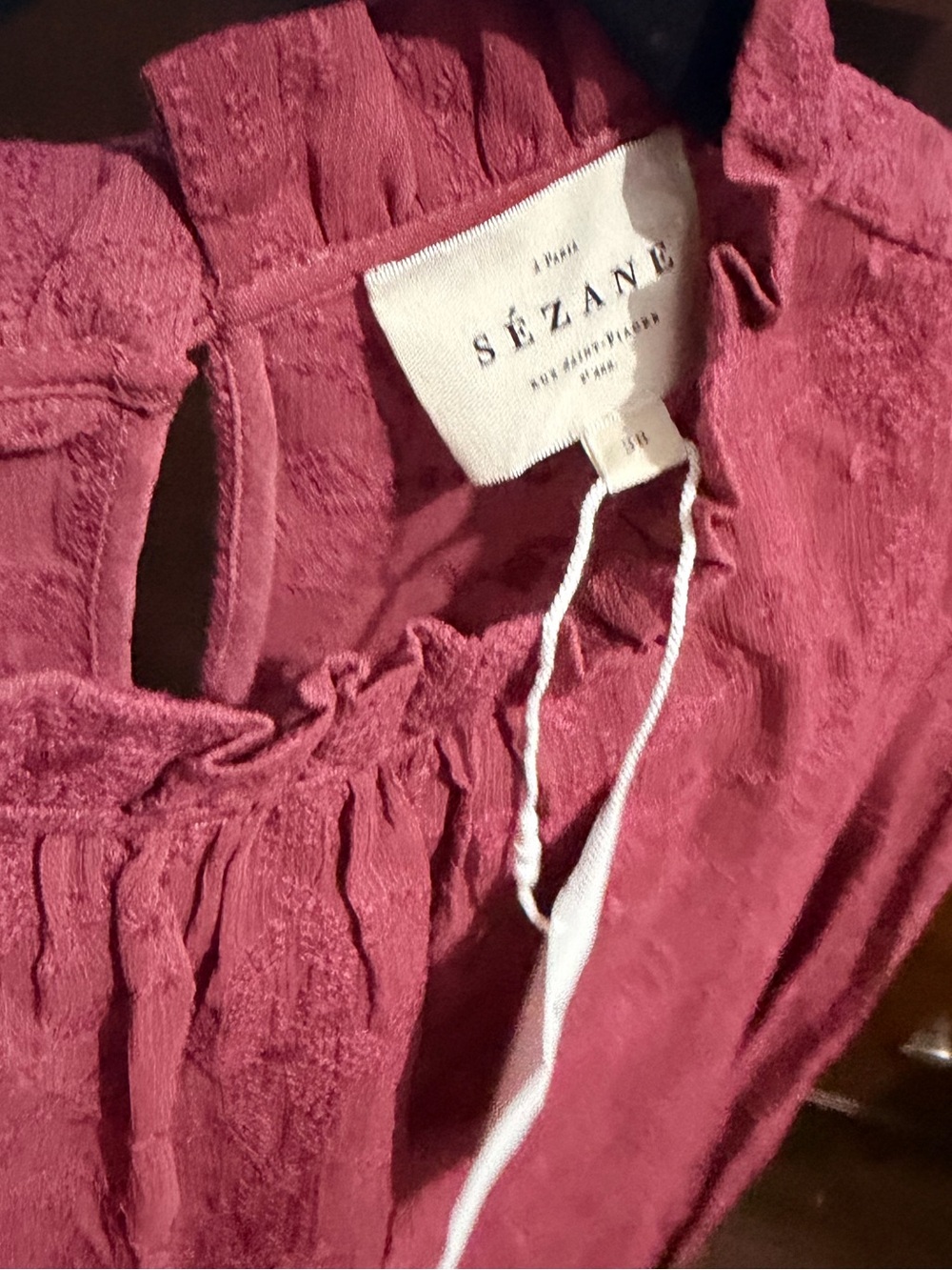 Sezane Heathered Mauve Ruffled-Yoke Long Sleeve Blouse - Picture 5 of 5